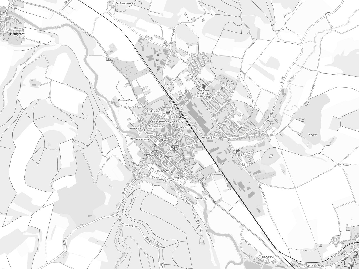 Kartenausschnitt Themar mit Gewässern