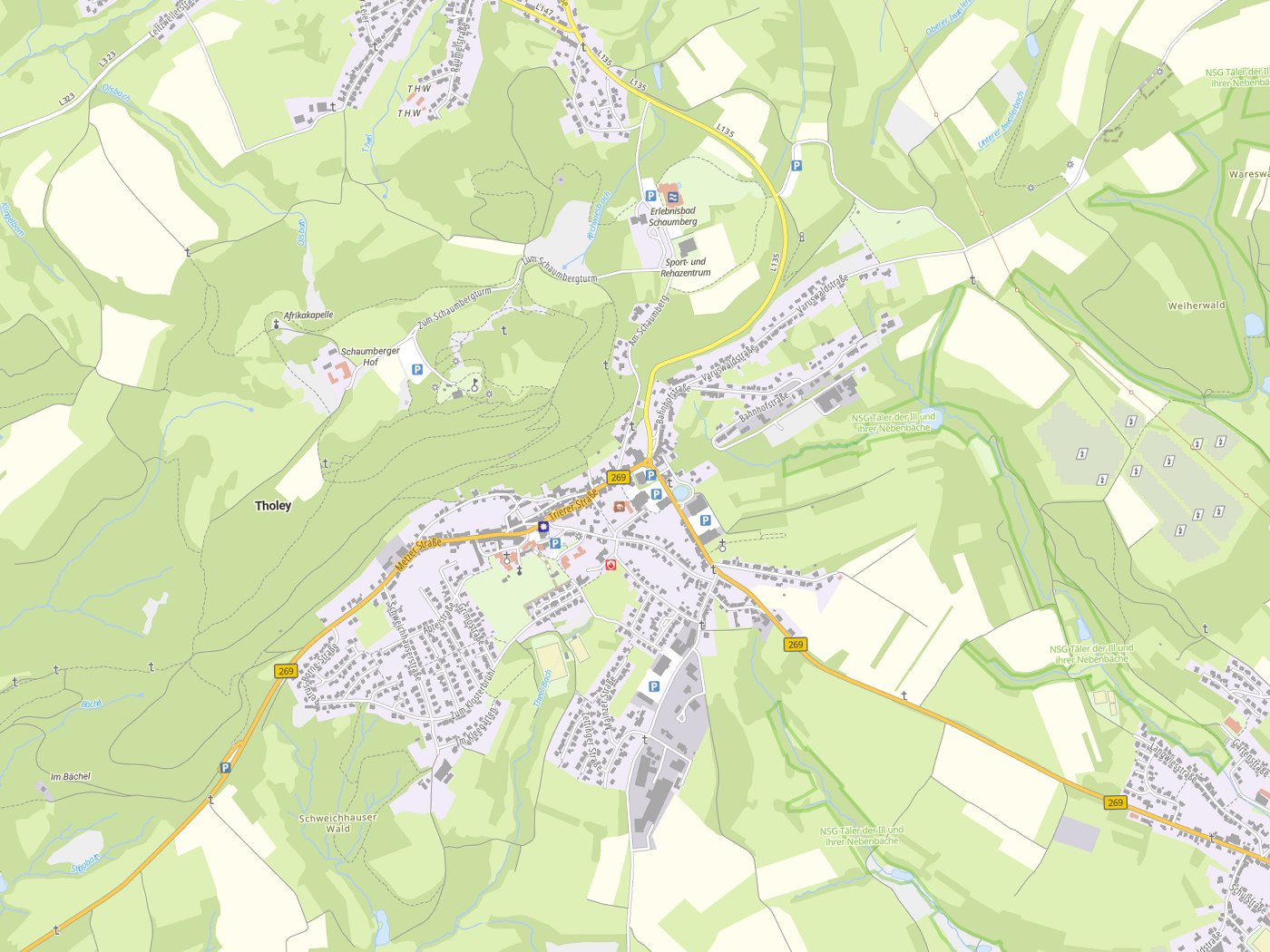 Kartenausschnitt Tholey mit Gewässern