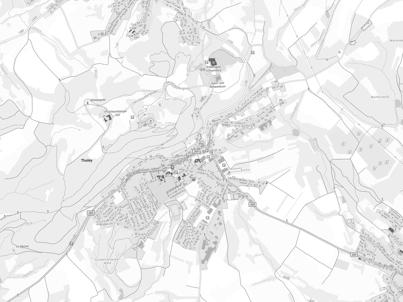 Kartenausschnitt Tholey mit Gewässern