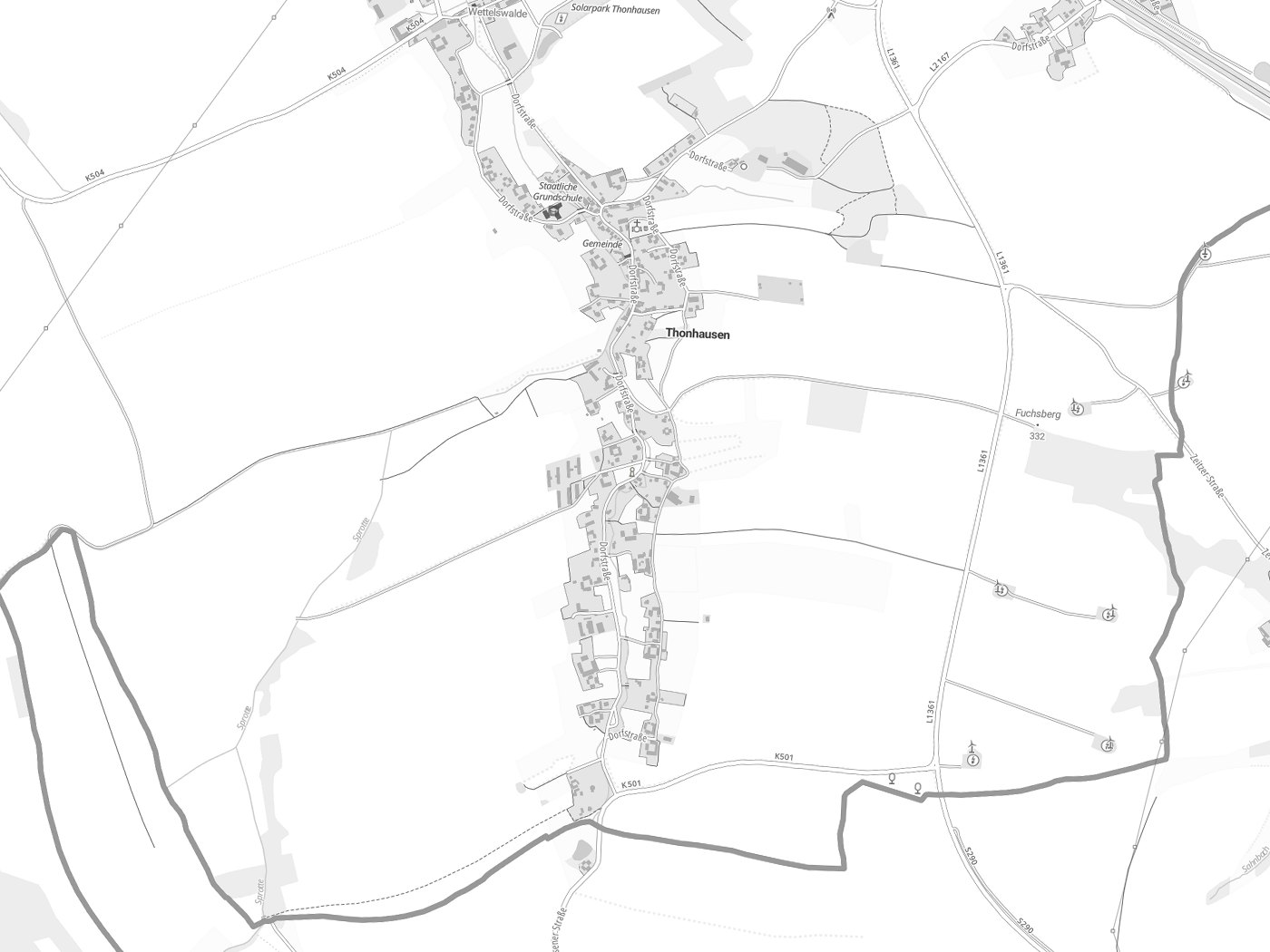 Kartenausschnitt Thonhausen mit Gewässern