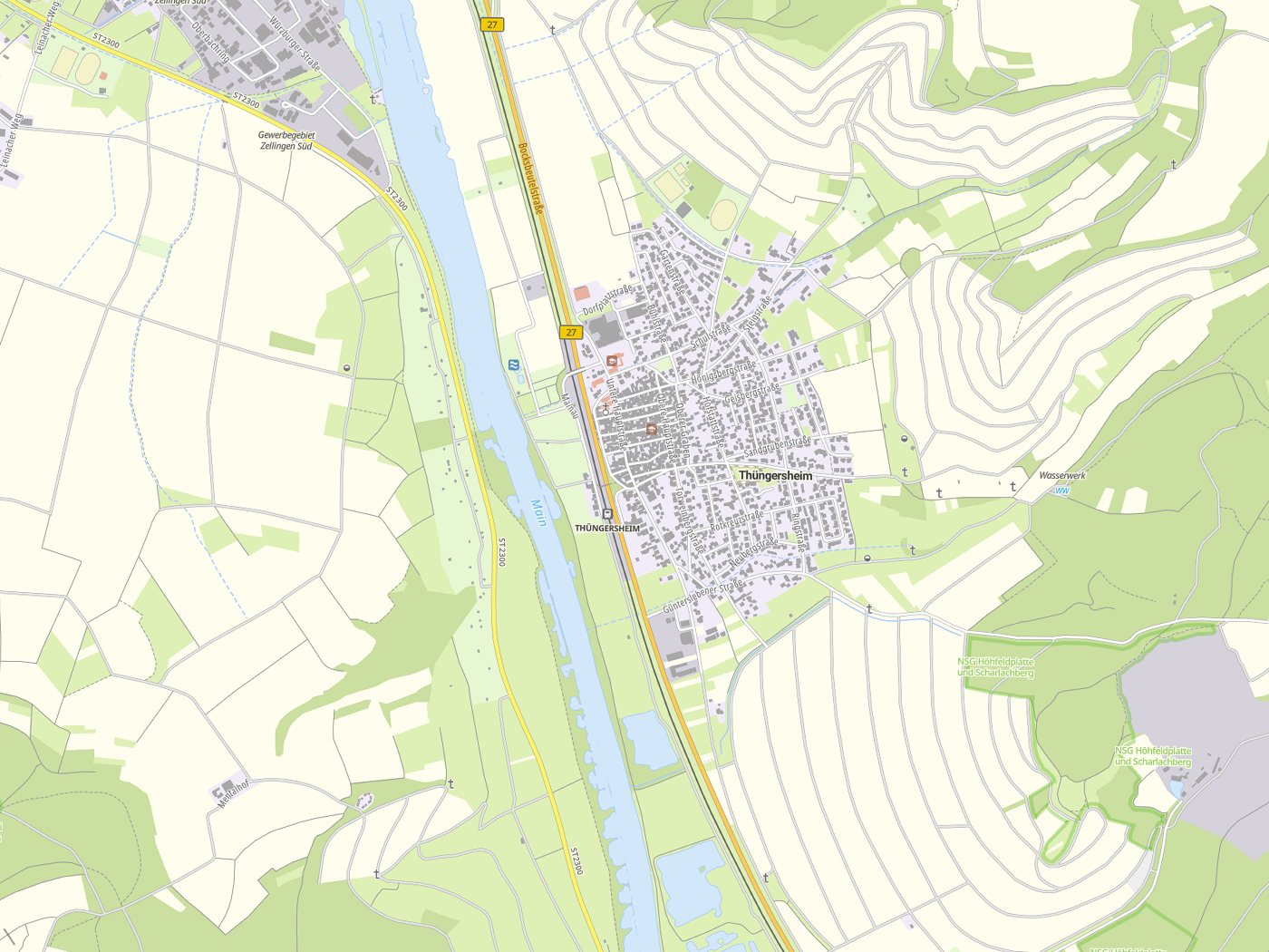 Kartenausschnitt Thüngersheim mit Gewässern