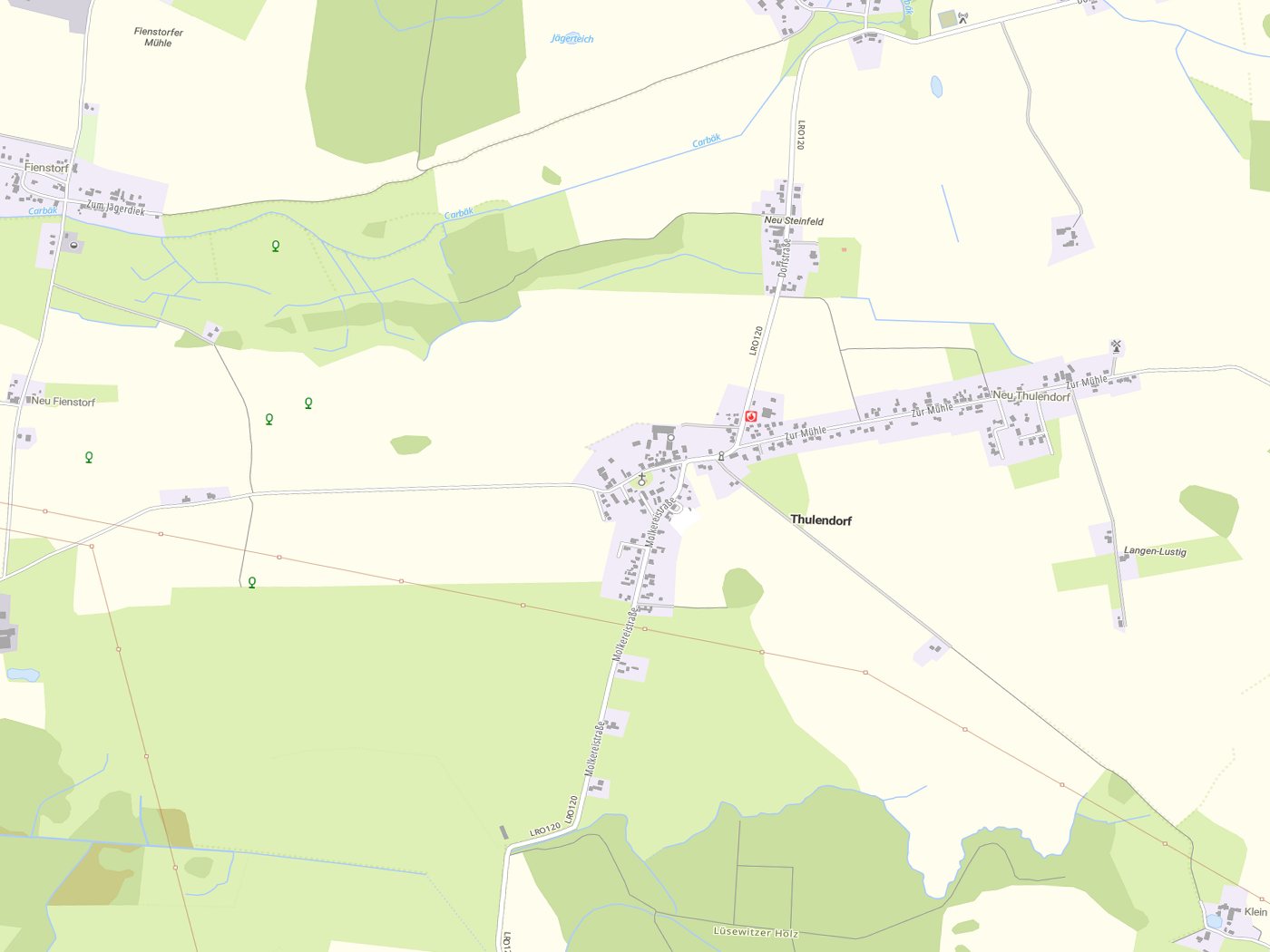 Kartenausschnitt Thulendorf mit Gewässern