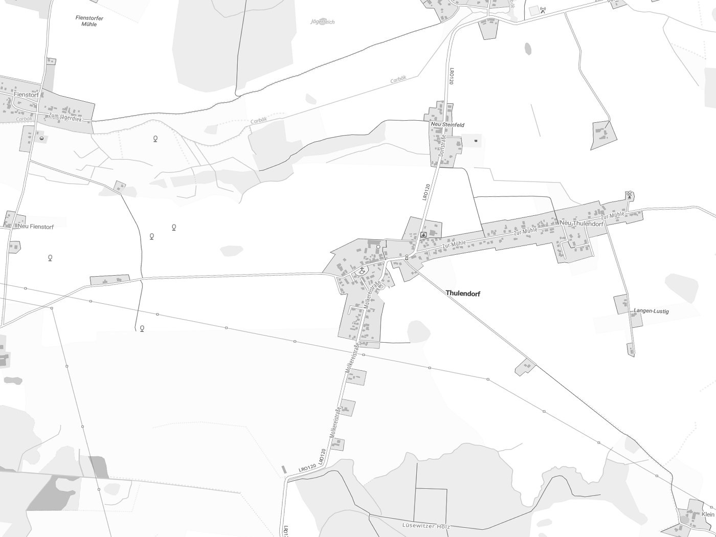 Kartenausschnitt Thulendorf mit Gewässern