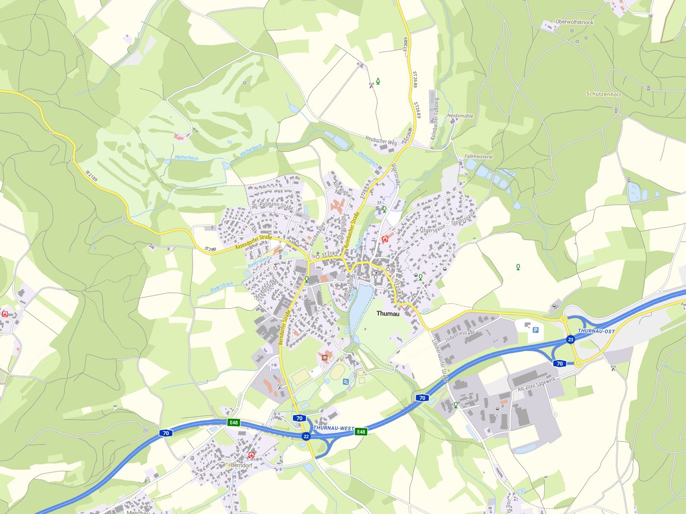Kartenausschnitt Thurnau mit Gewässern