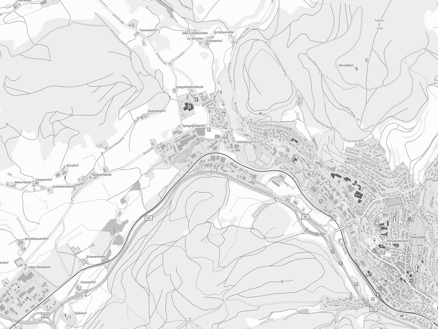 Kartenausschnitt Titisee-Neustadt mit Gewässern