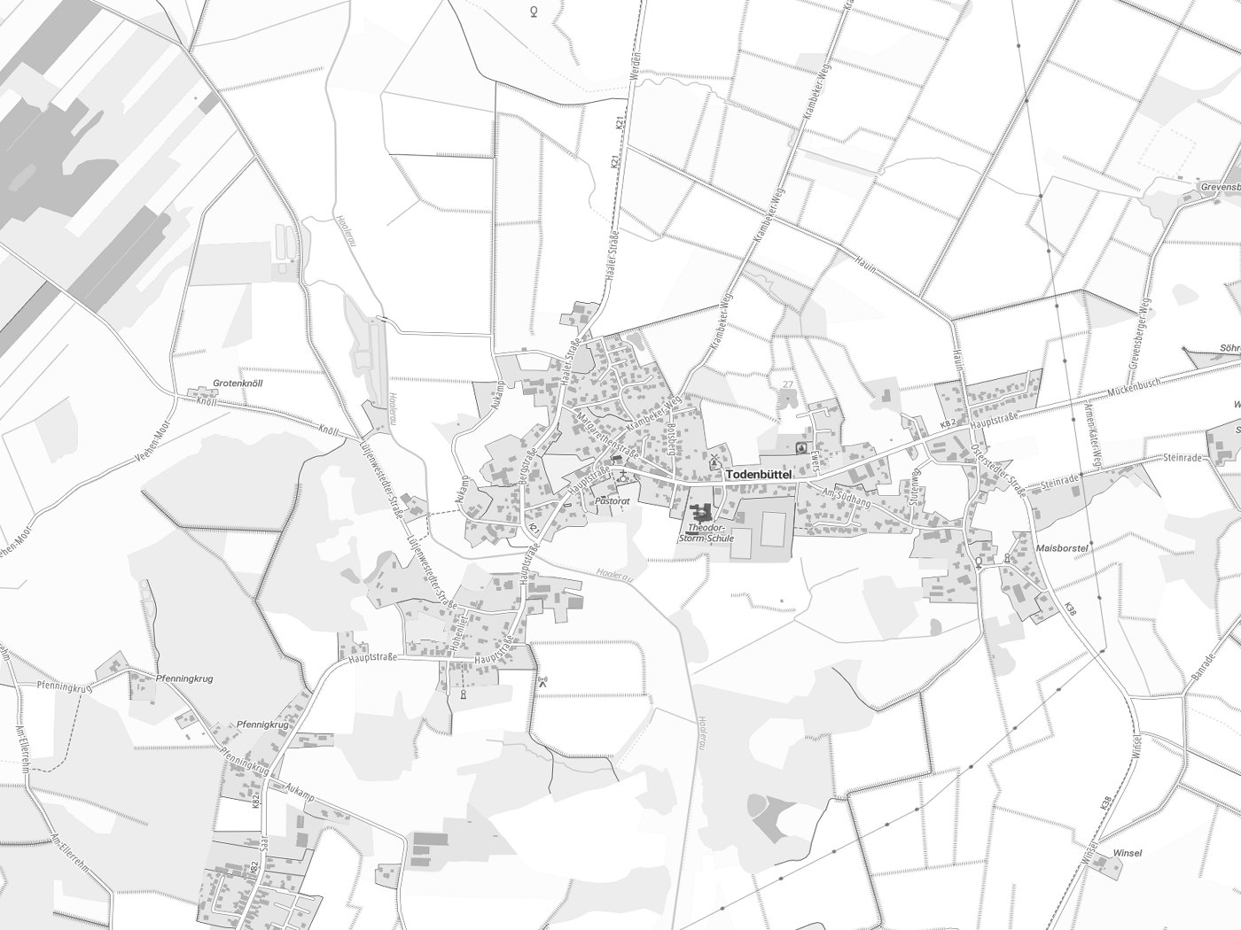 Kartenausschnitt Todenbüttel mit Gewässern