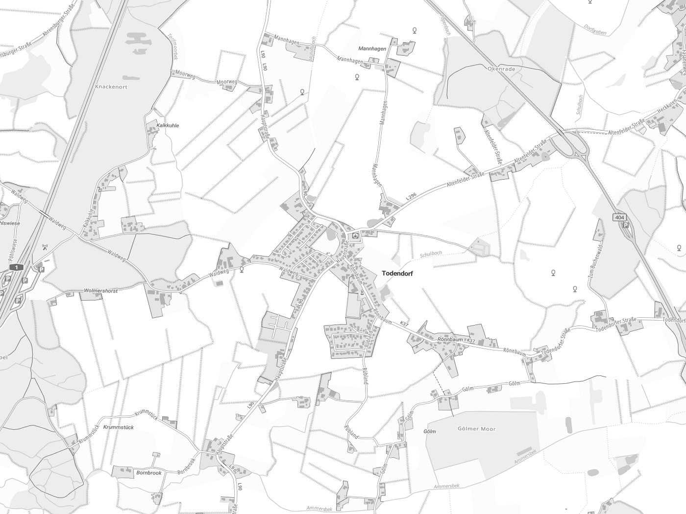 Kartenausschnitt Todendorf mit Gewässern