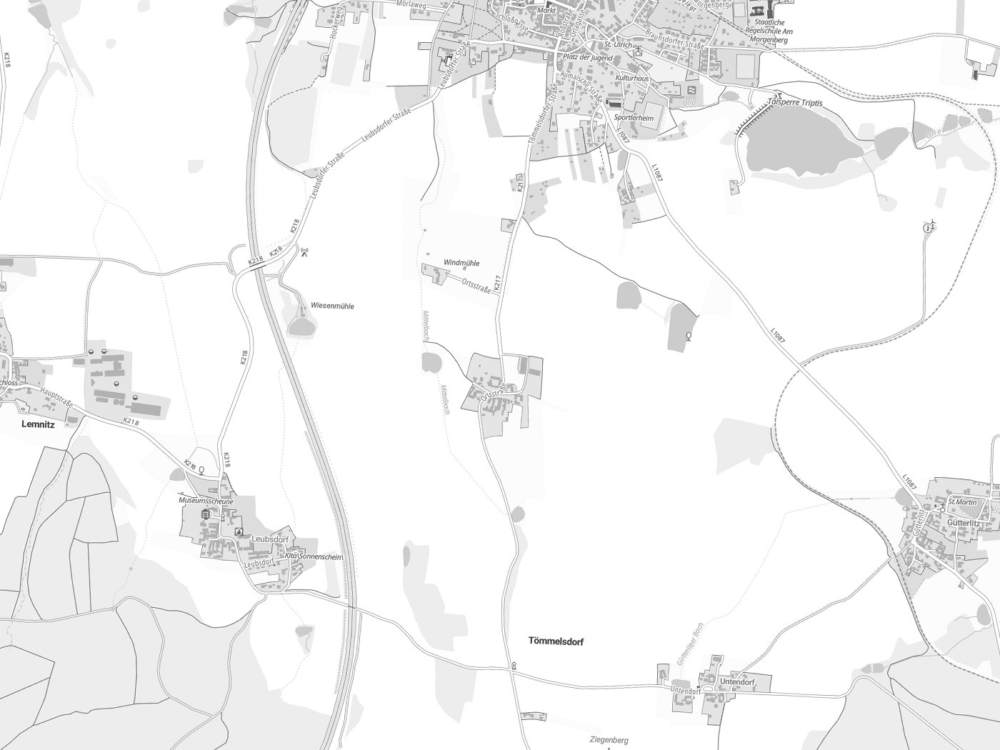 Kartenausschnitt Tömmelsdorf mit Gewässern