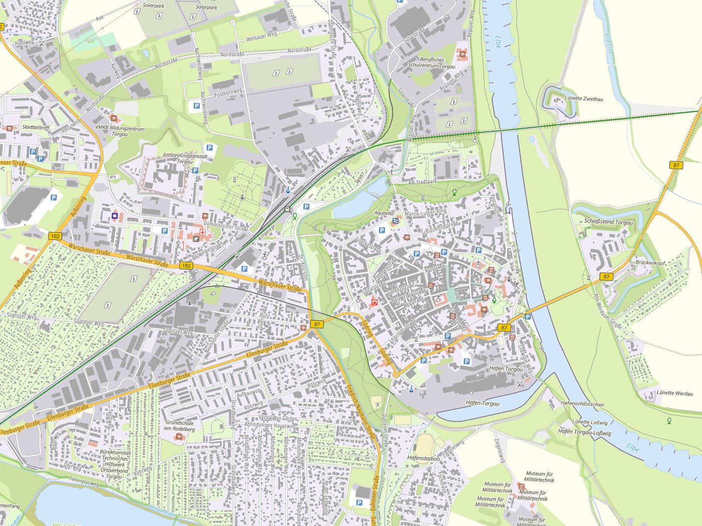 Kartenausschnitt Torgau mit Gewässern