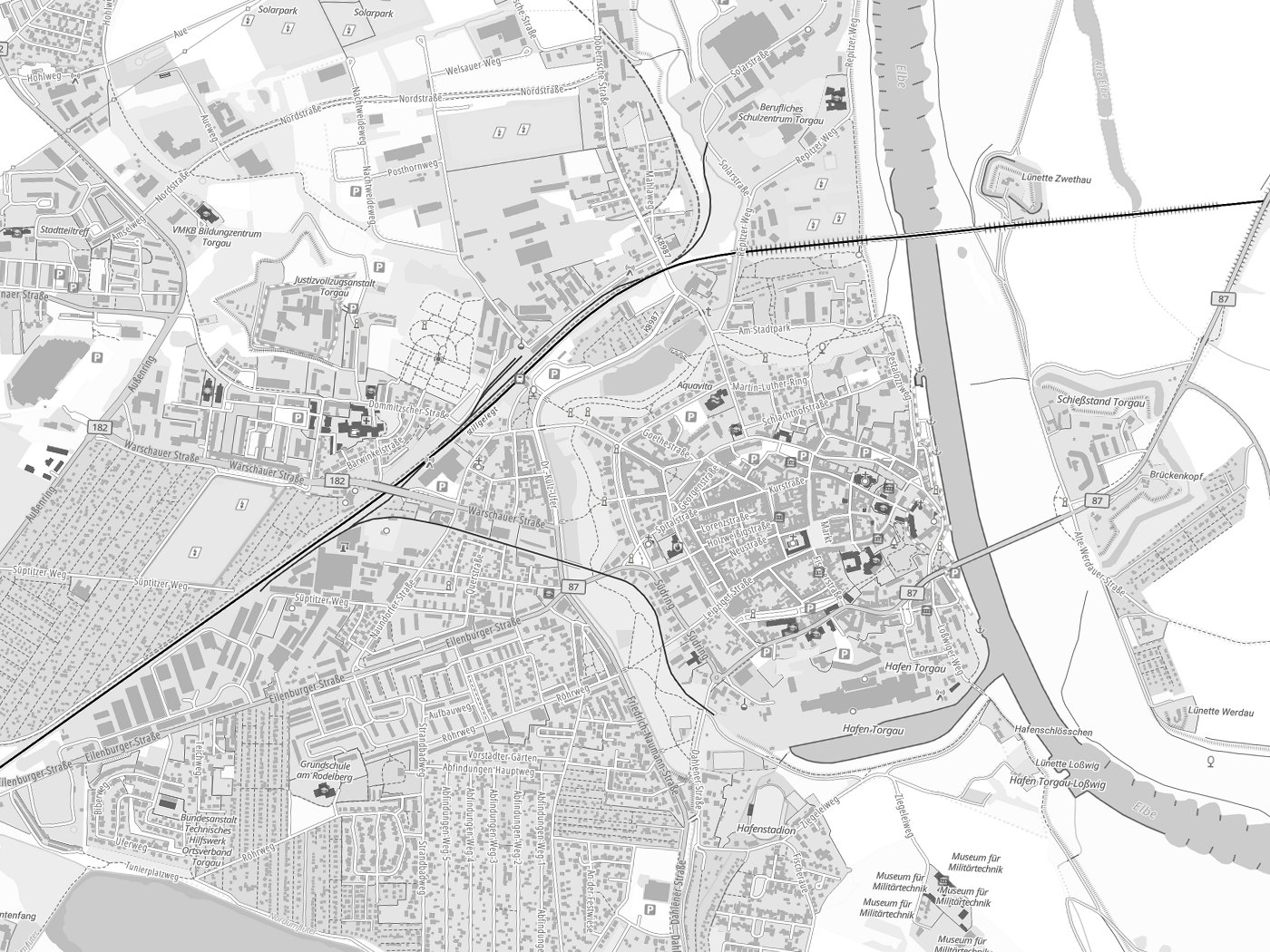 Kartenausschnitt Torgau mit Gewässern