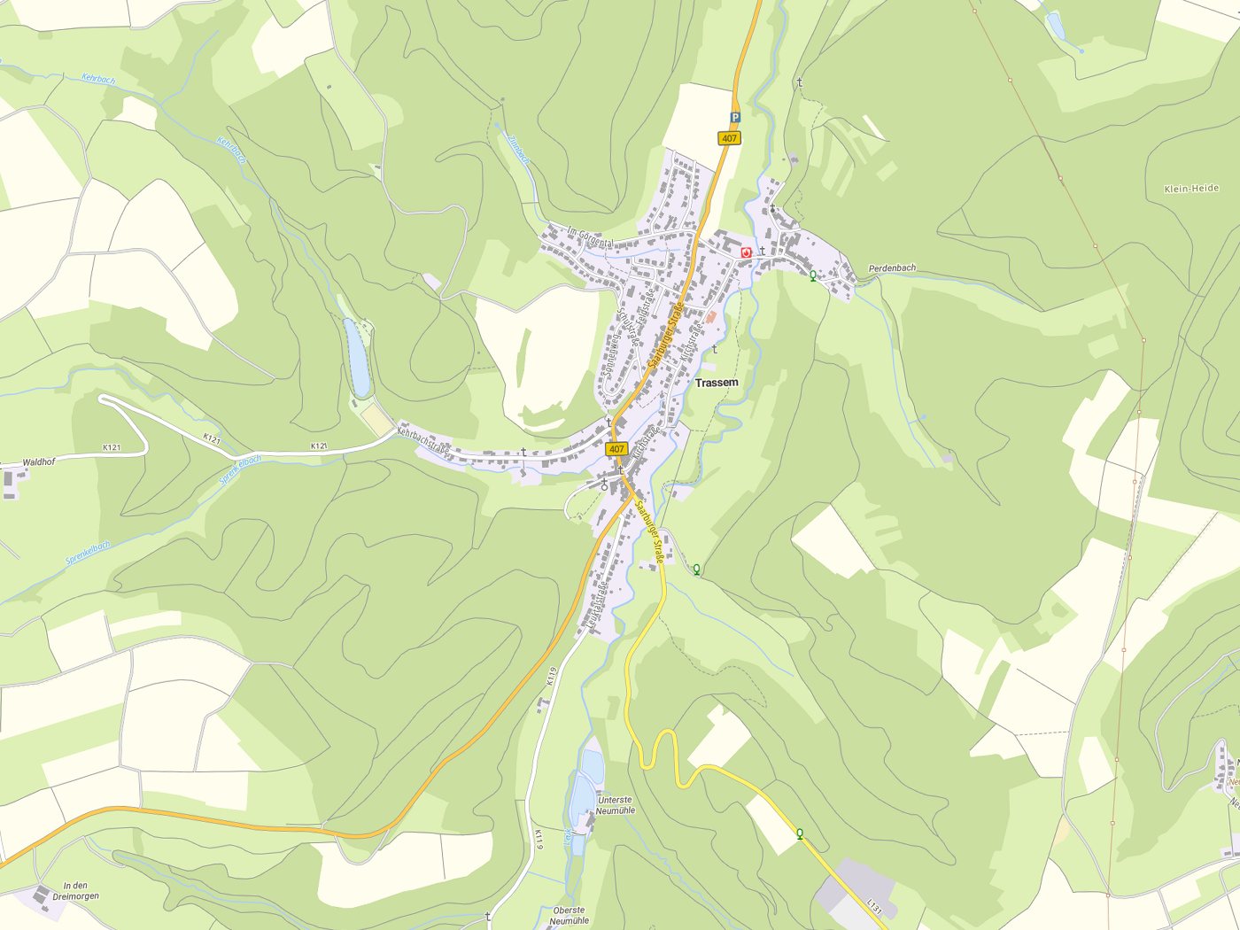 Kartenausschnitt Trassem mit Gewässern