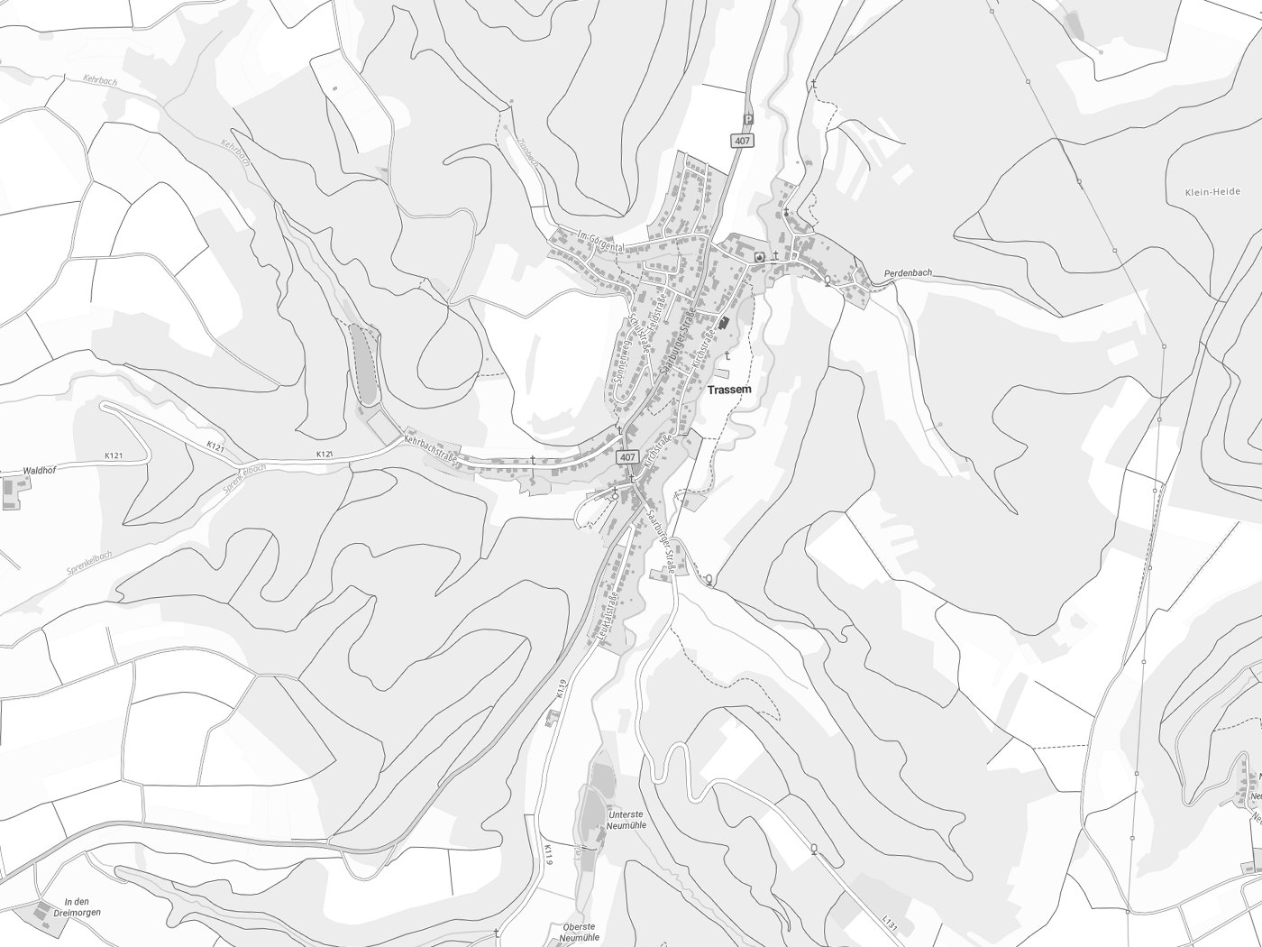 Kartenausschnitt Trassem mit Gewässern