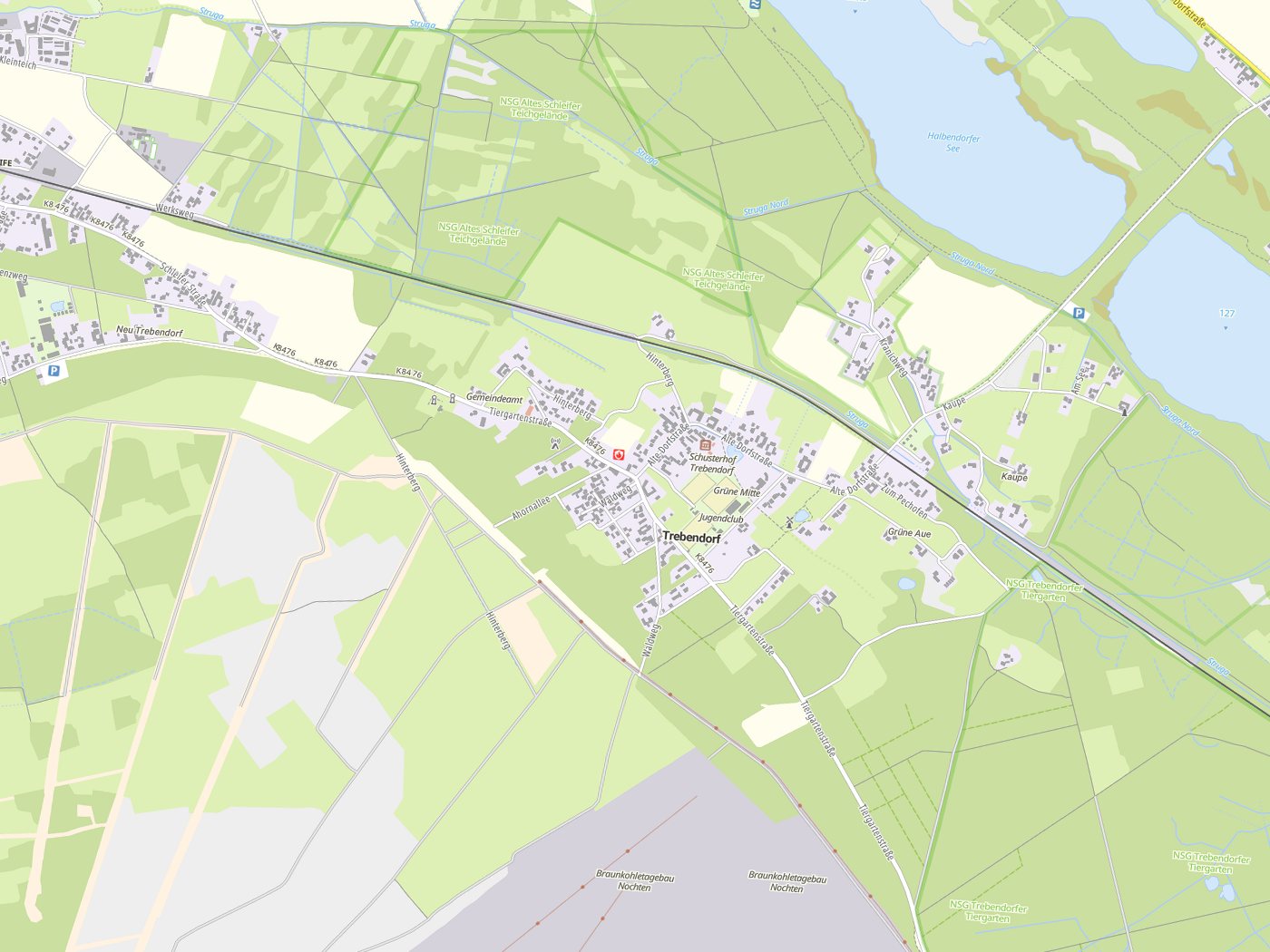 Kartenausschnitt Trebendorf / Trjebin mit Gewässern