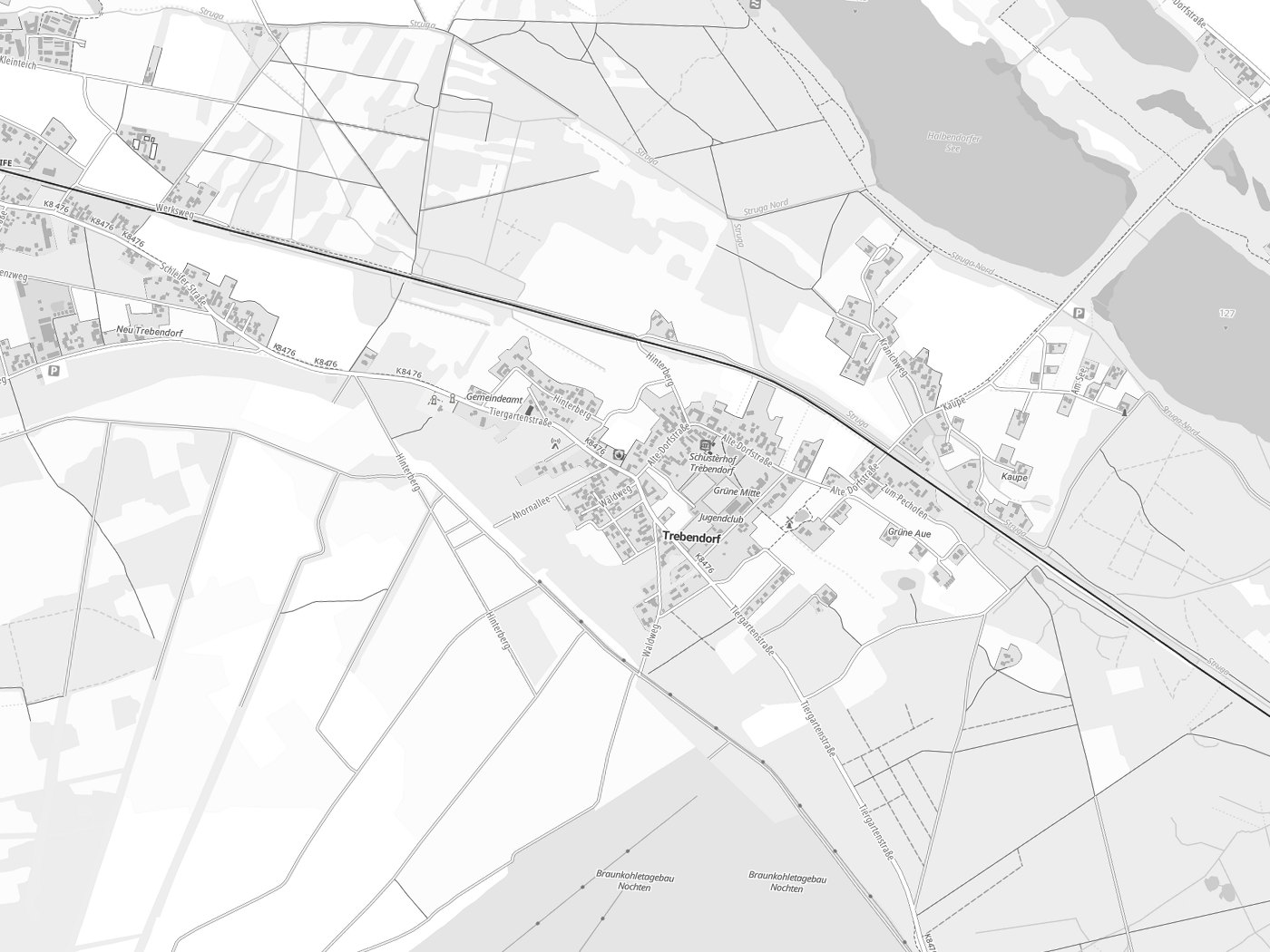 Kartenausschnitt Trebendorf / Trjebin mit Gewässern
