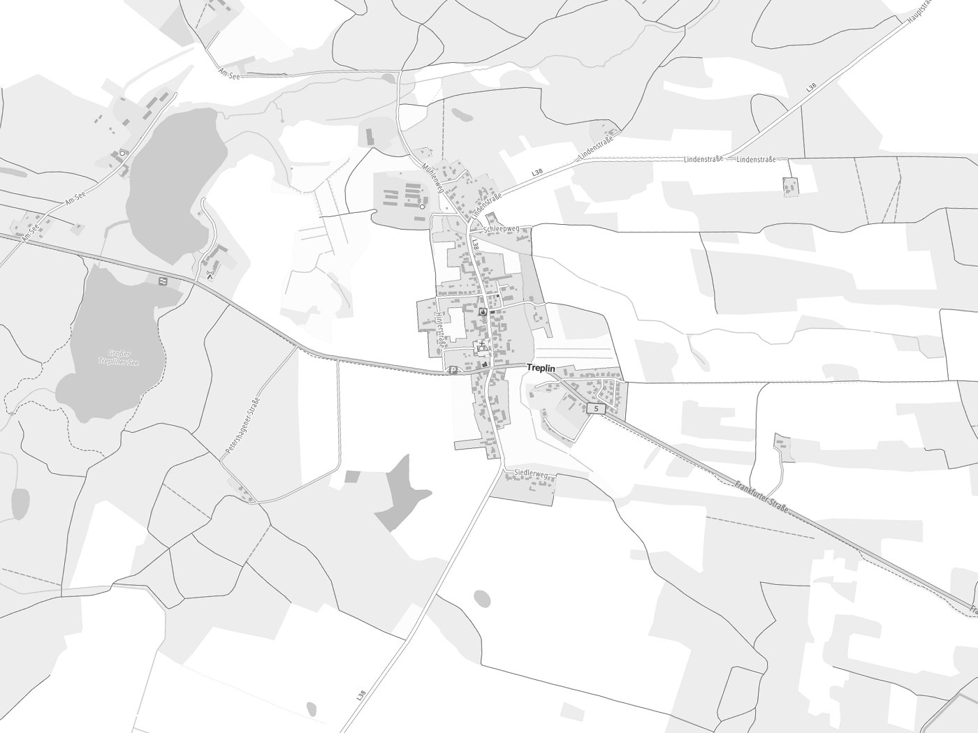 Kartenausschnitt Treplin mit Gewässern
