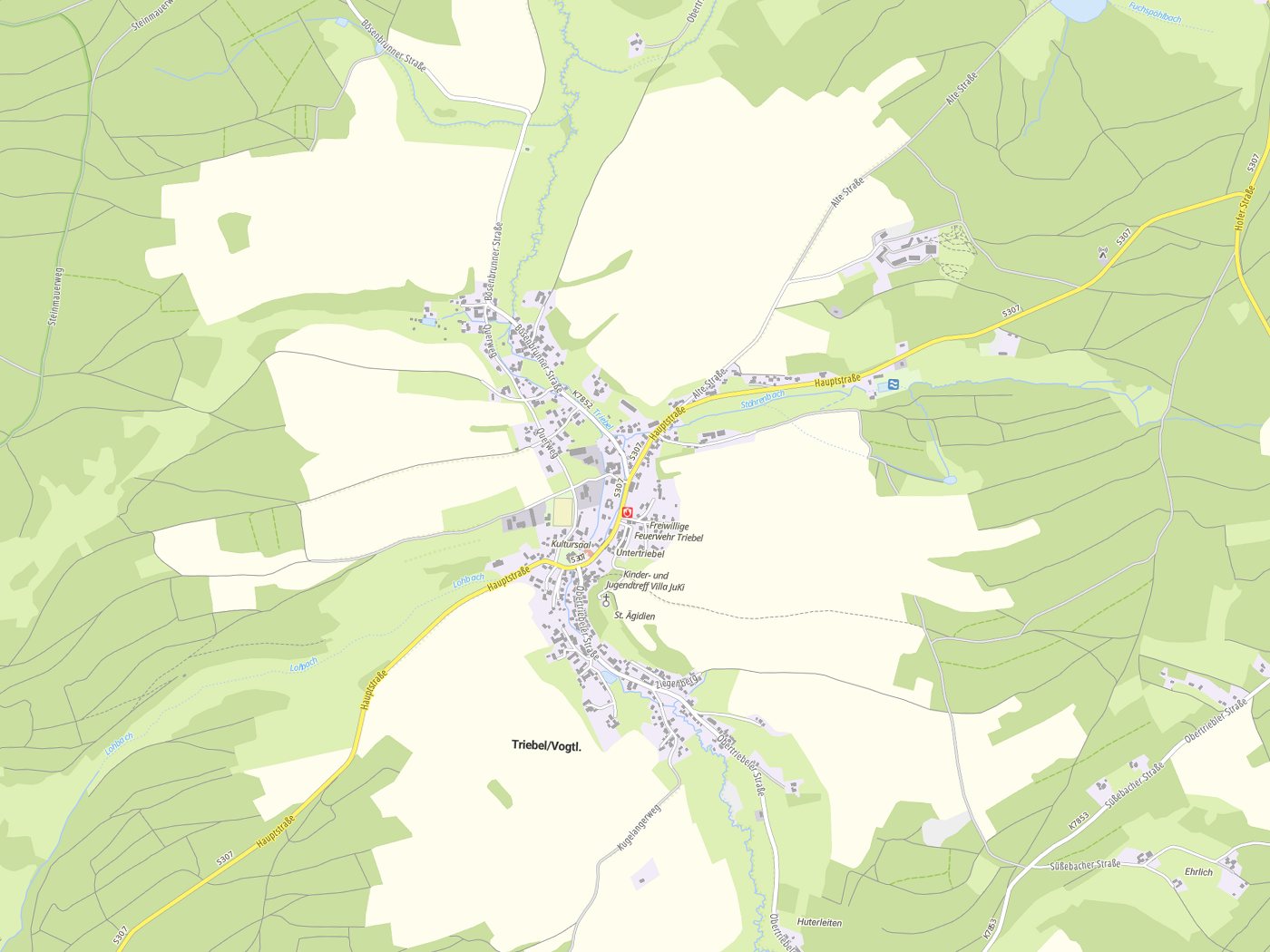 Kartenausschnitt Triebel/Vogtl. mit Gewässern