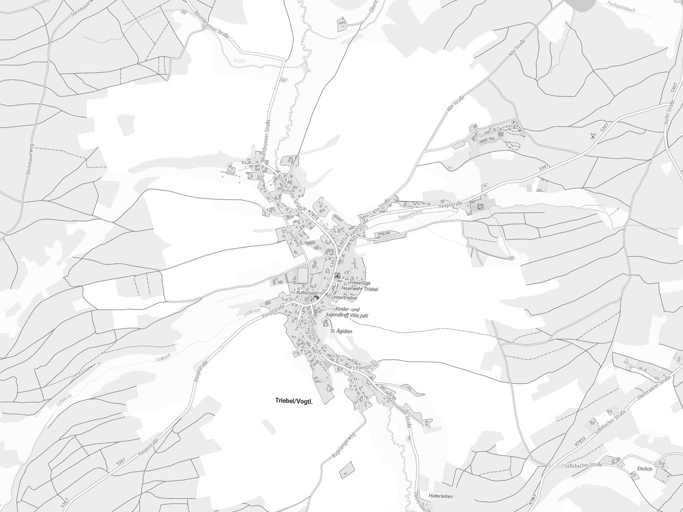 Kartenausschnitt Triebel/Vogtl. mit Gewässern