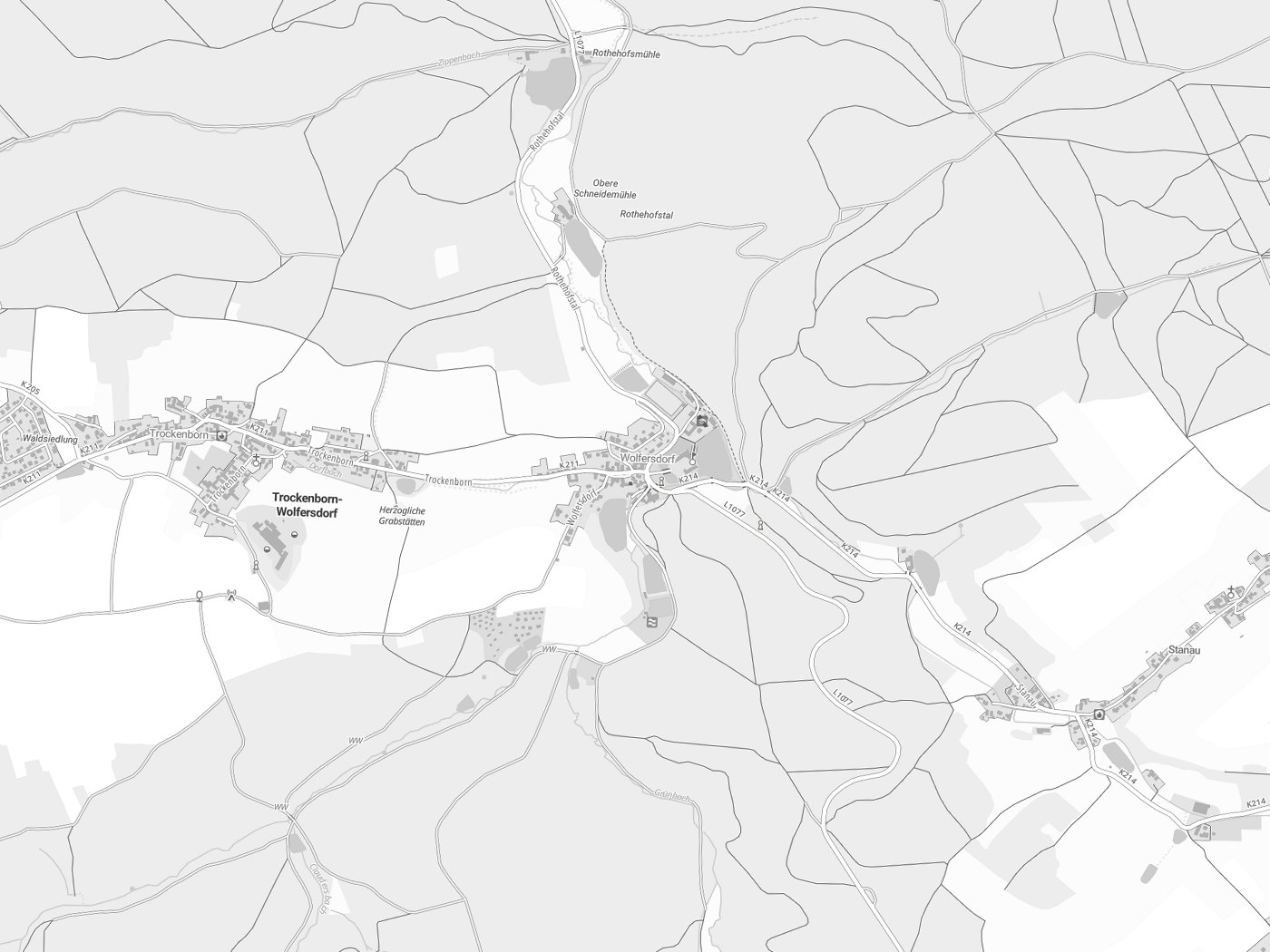 Kartenausschnitt Trockenborn-Wolfersdorf mit Gewässern