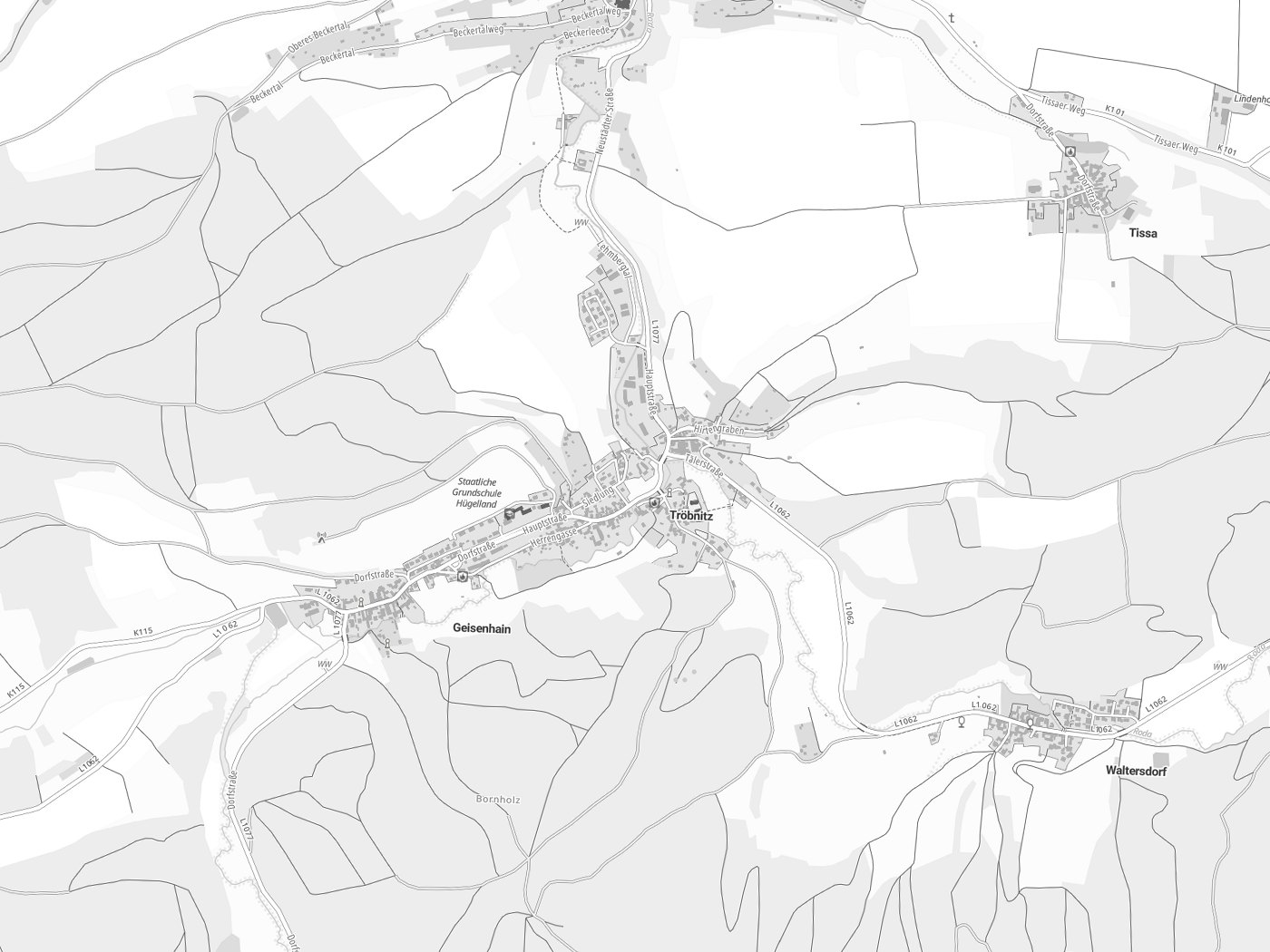 Kartenausschnitt Tröbnitz mit Gewässern