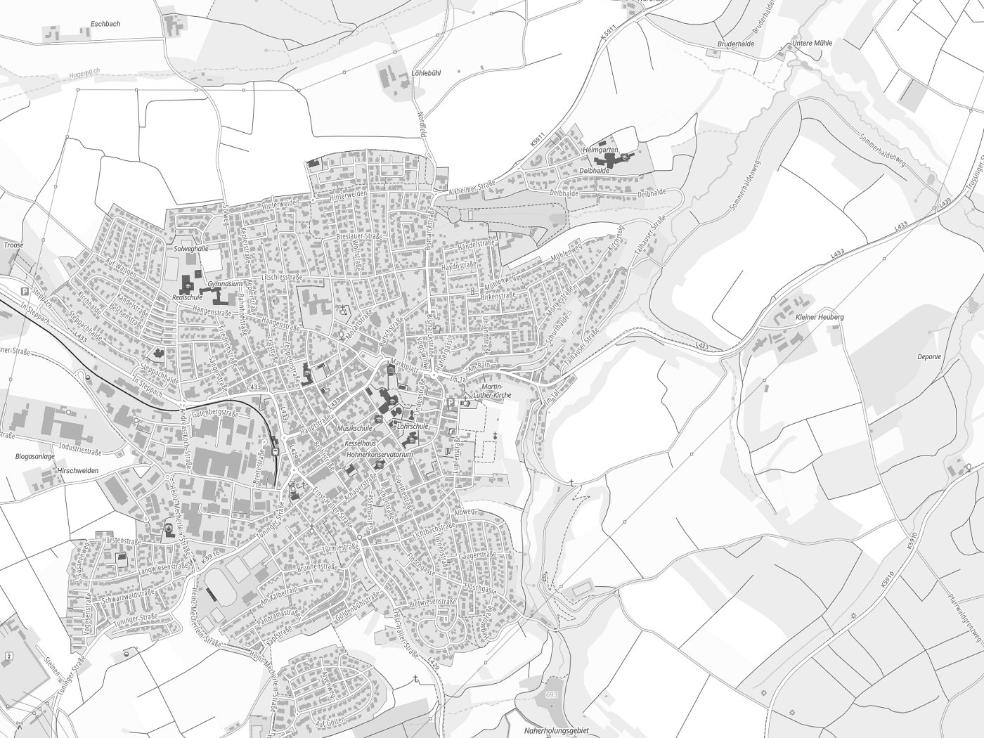 Kartenausschnitt Trossingen mit Gewässern