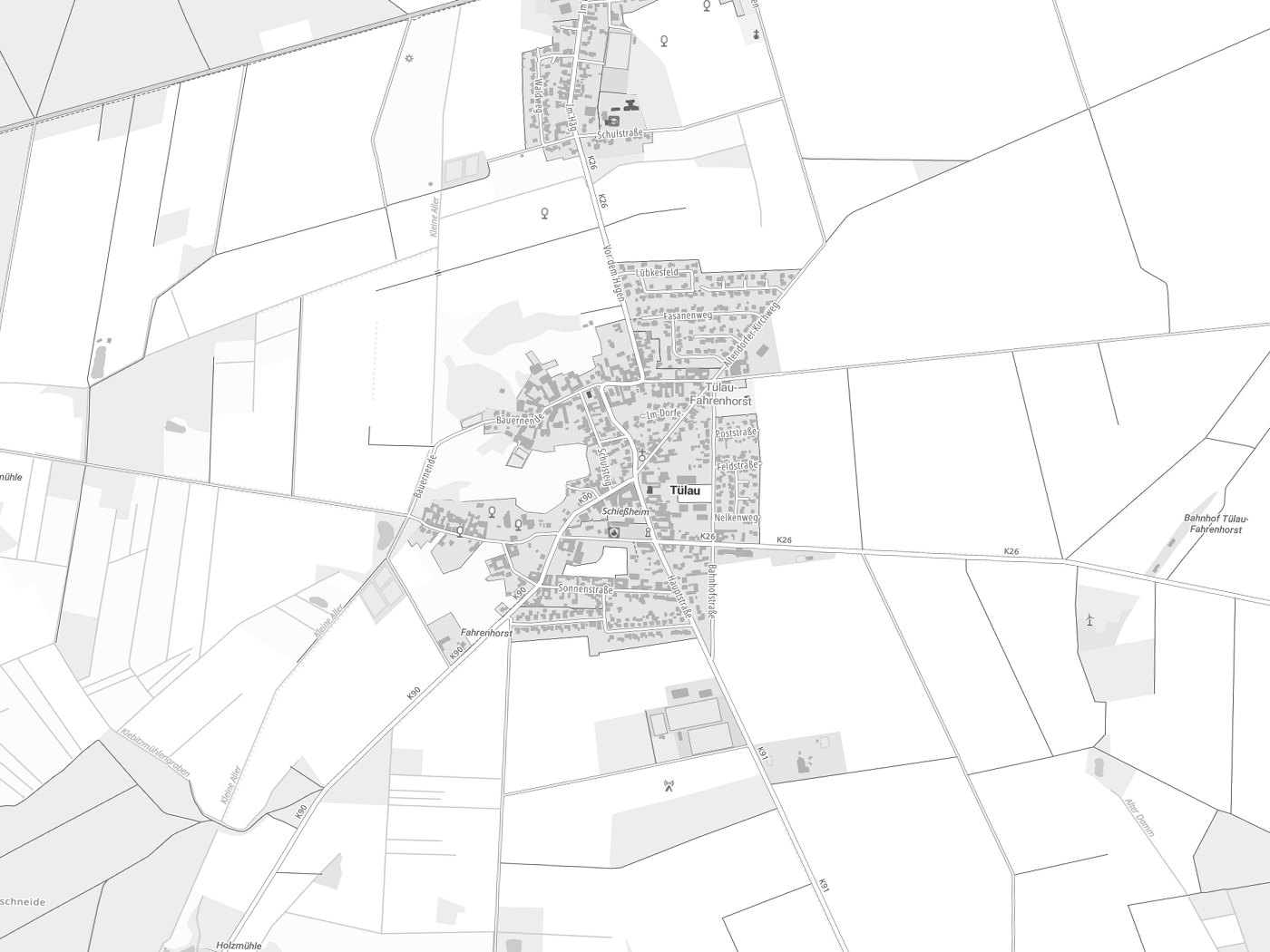 Kartenausschnitt Tülau mit Gewässern