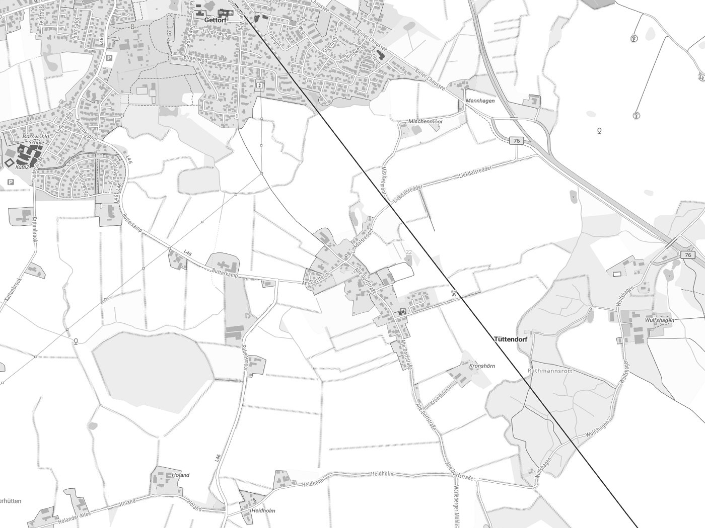 Kartenausschnitt Tüttendorf mit Gewässern