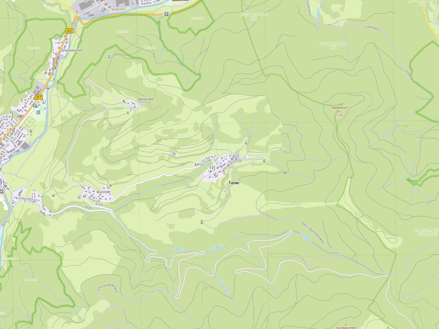 Kartenausschnitt Tunau mit Gewässern