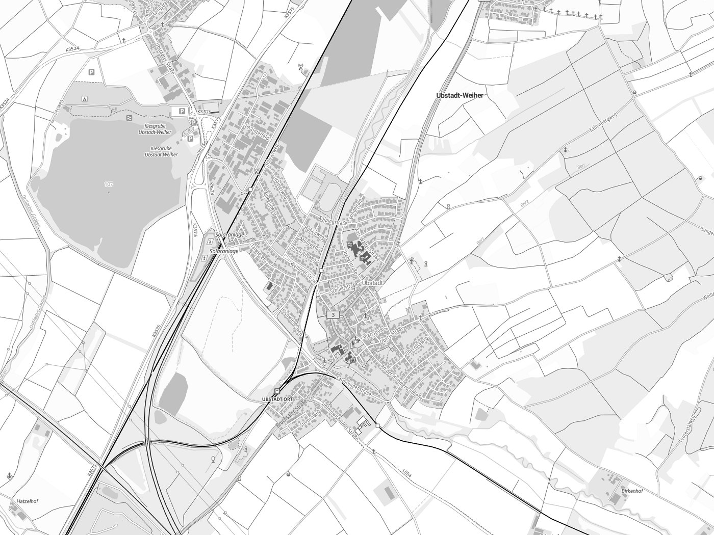 Kartenausschnitt Ubstadt-Weiher mit Gewässern