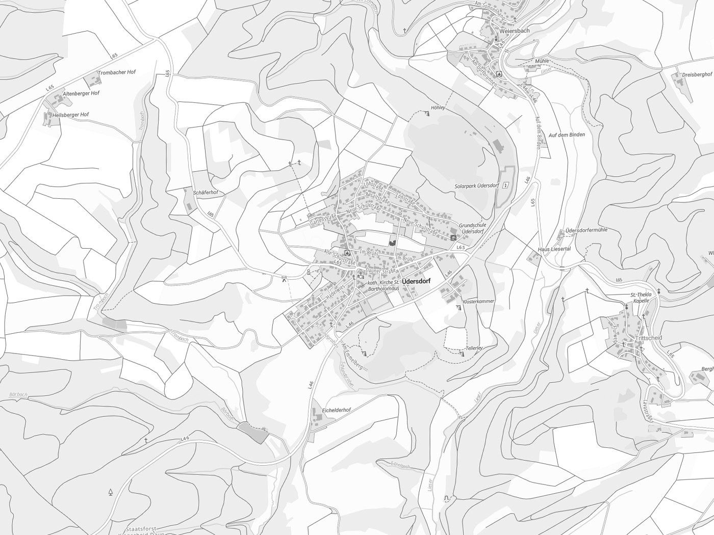 Kartenausschnitt Üdersdorf mit Gewässern