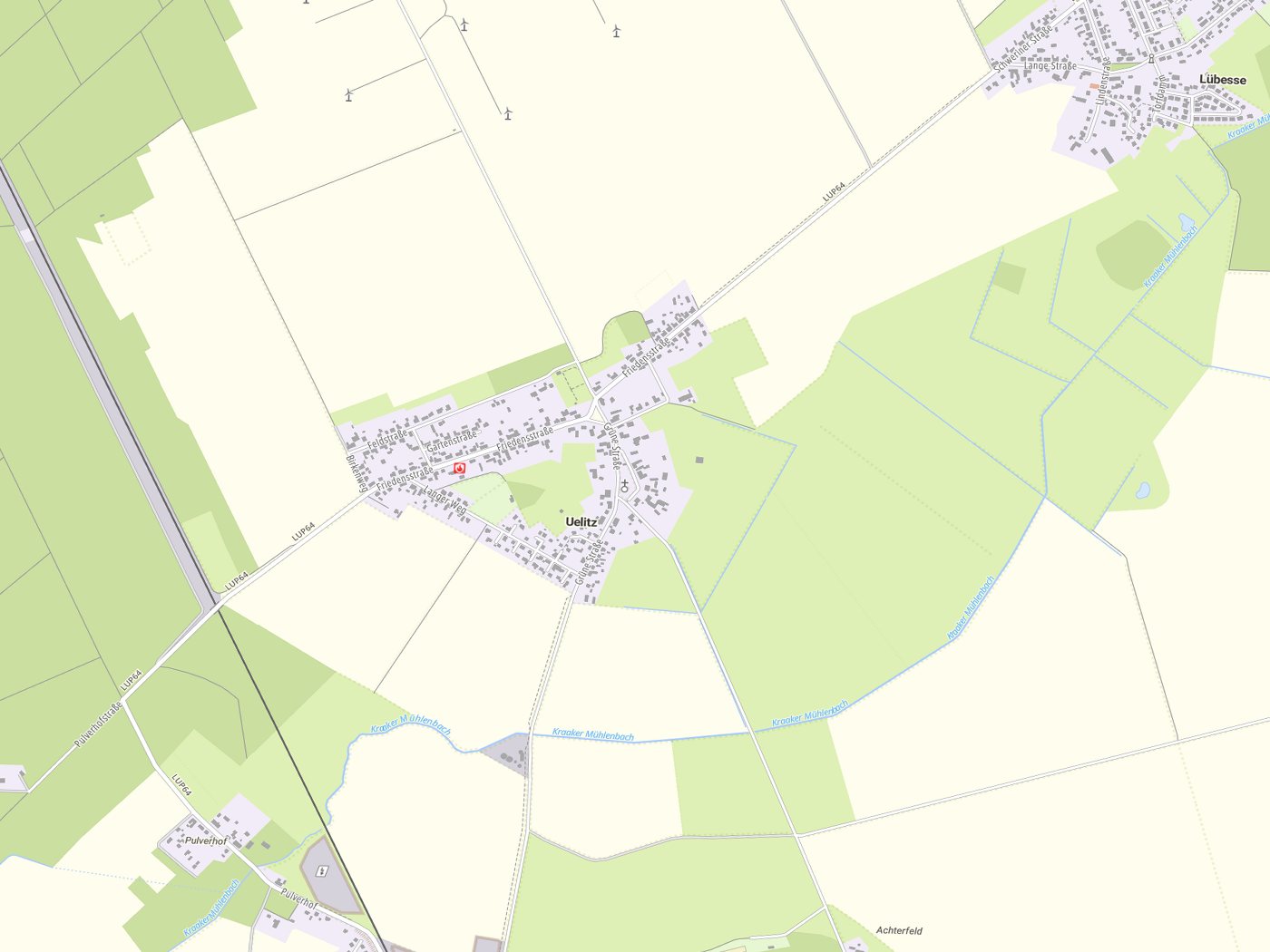 Kartenausschnitt Uelitz mit Gewässern