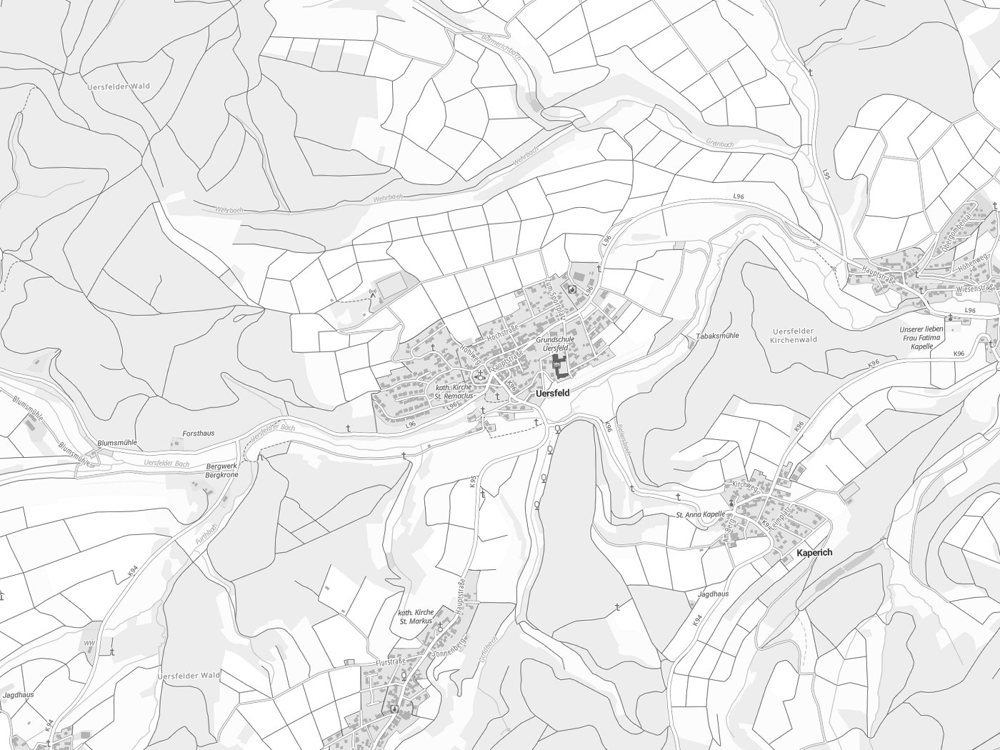 Kartenausschnitt Uersfeld mit Gewässern