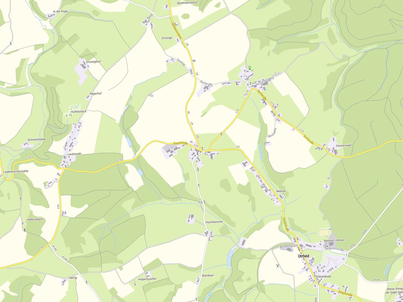 Kartenausschnitt Üttfeld mit Gewässern