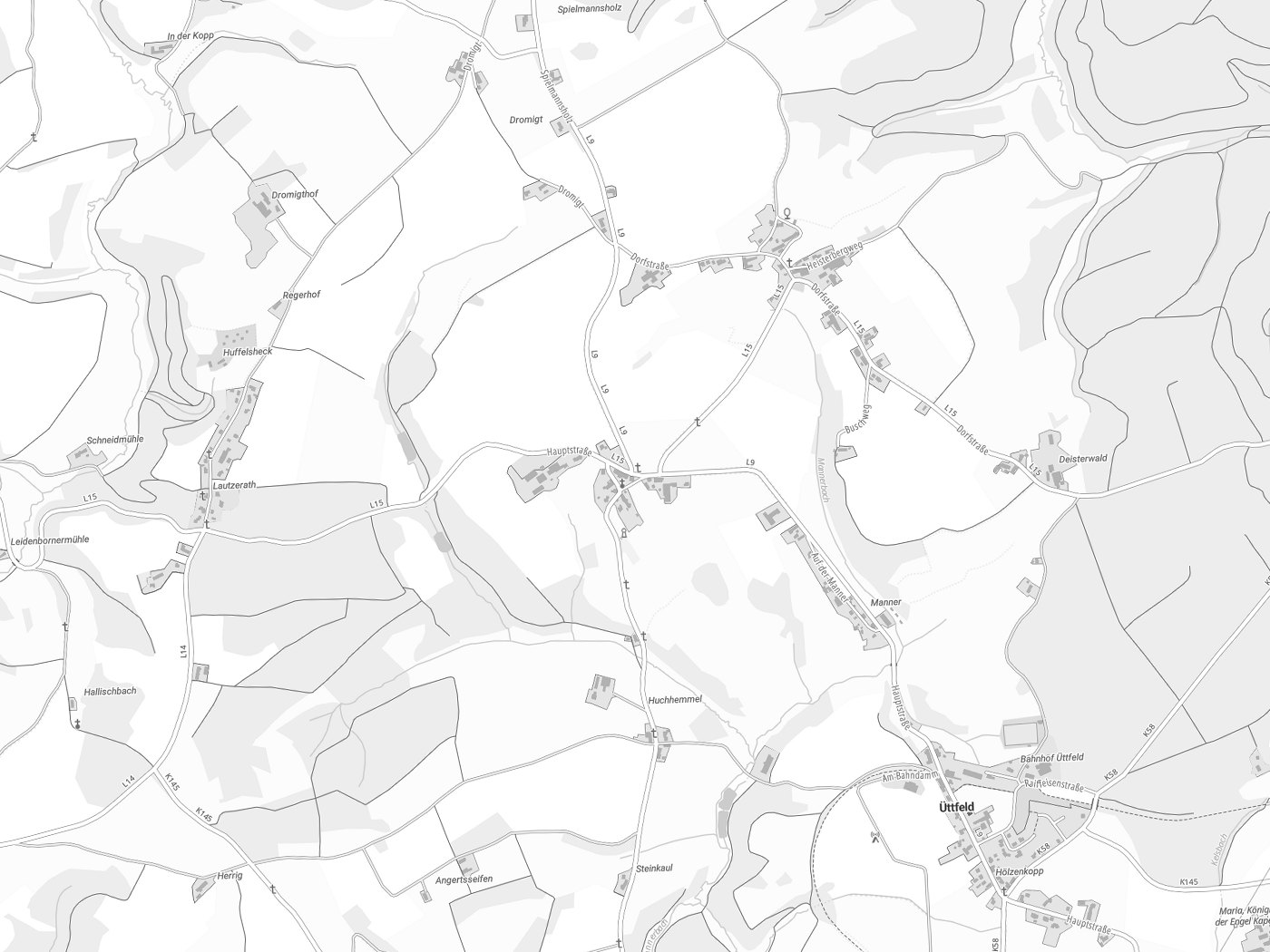 Kartenausschnitt Üttfeld mit Gewässern