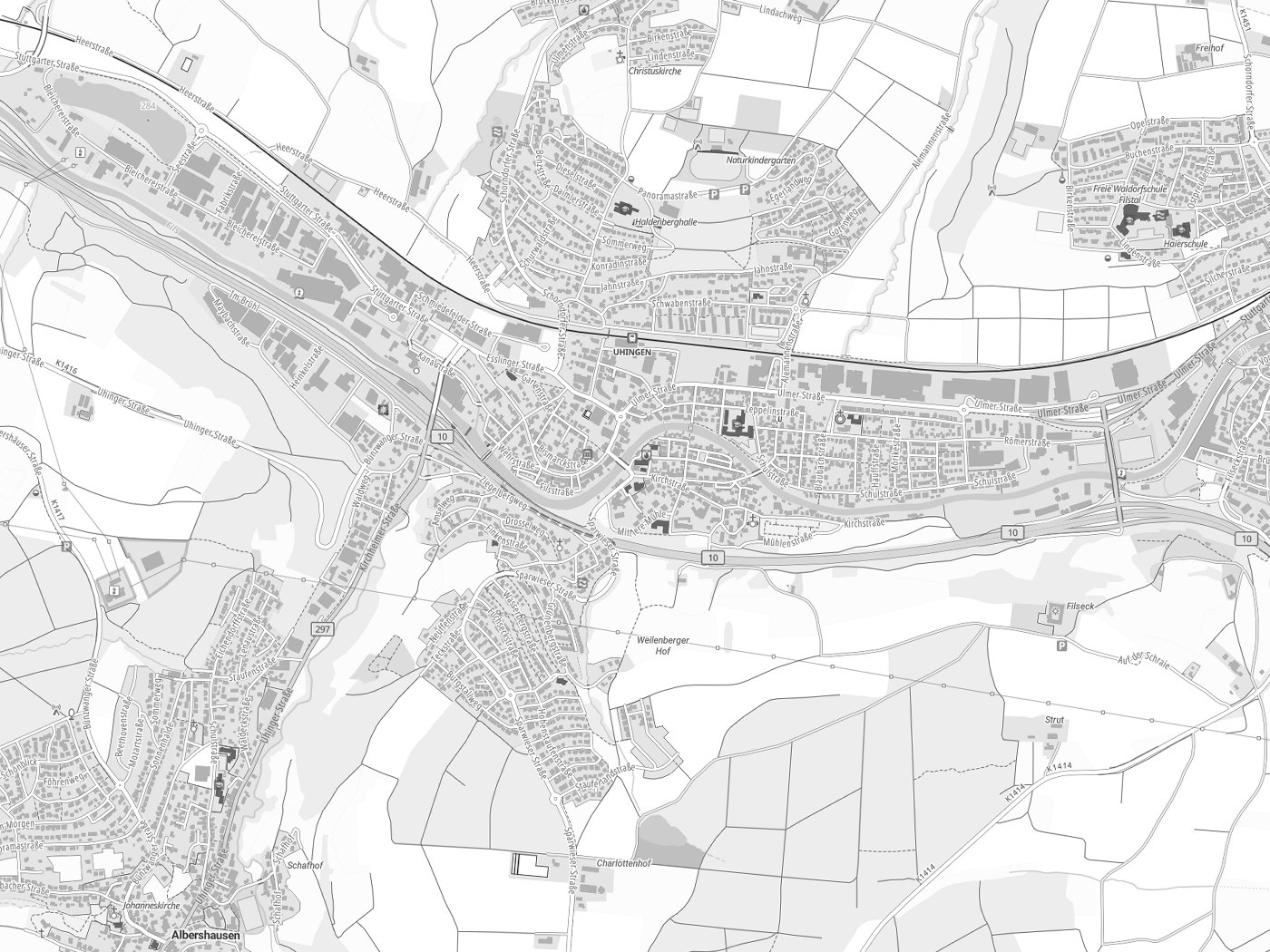 Kartenausschnitt Uhingen mit Gewässern