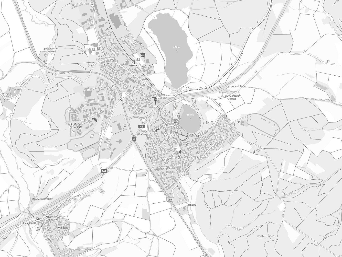 Kartenausschnitt Ulmen mit Gewässern