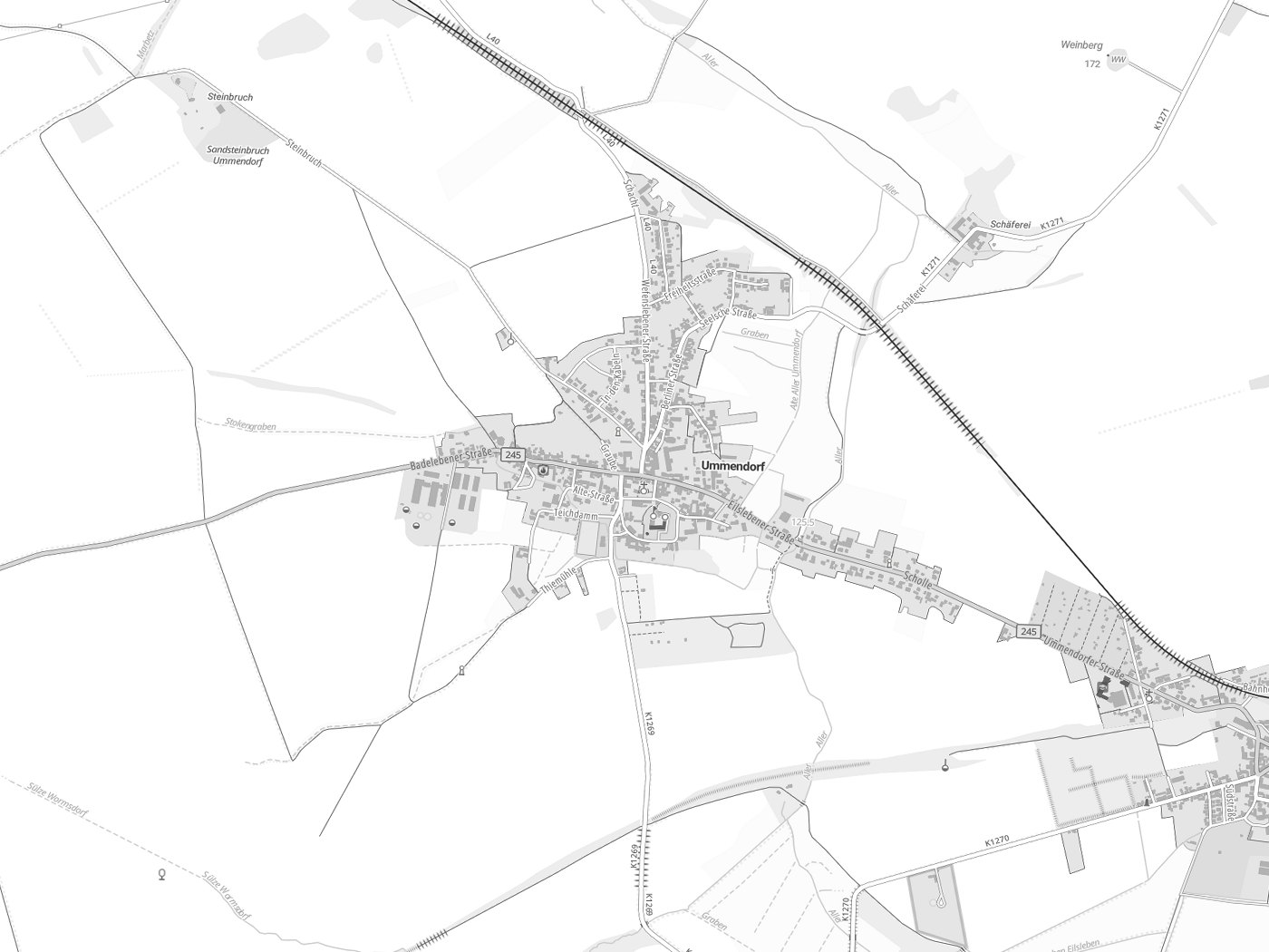 Kartenausschnitt Ummendorf mit Gewässern
