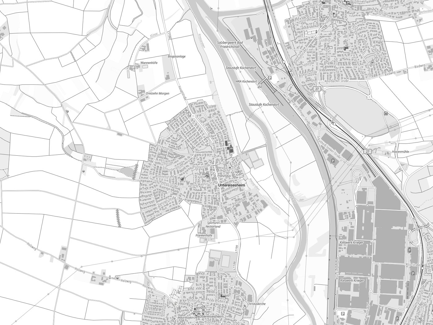 Kartenausschnitt Untereisesheim mit Gewässern