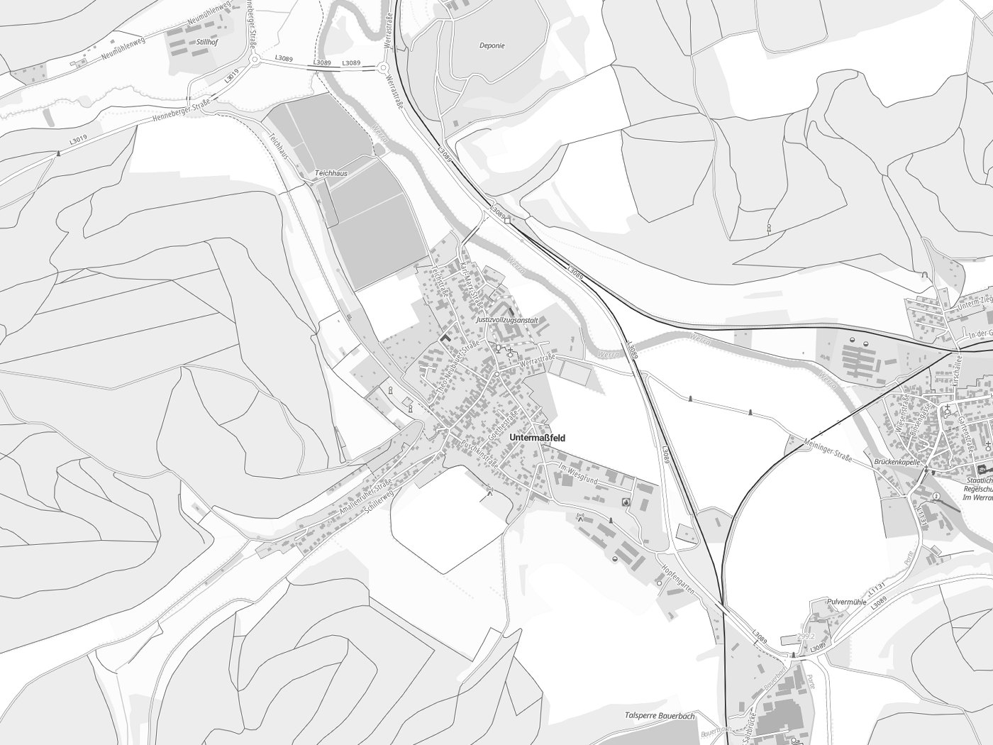 Kartenausschnitt Untermaßfeld mit Gewässern