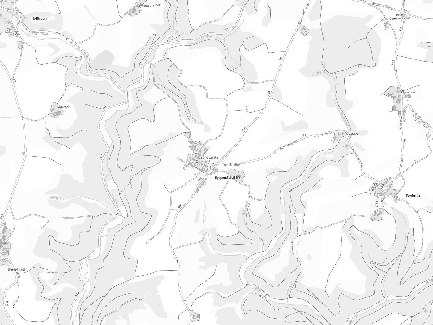 Kartenausschnitt Uppershausen mit Gewässern