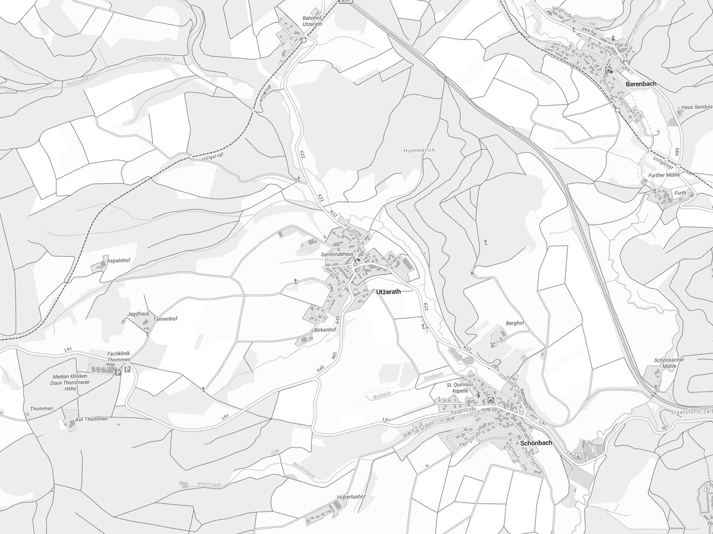 Kartenausschnitt Utzerath mit Gewässern