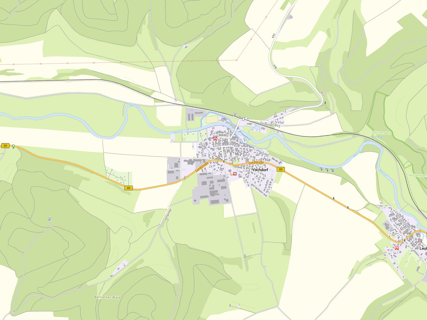Kartenausschnitt Vachdorf mit Gewässern