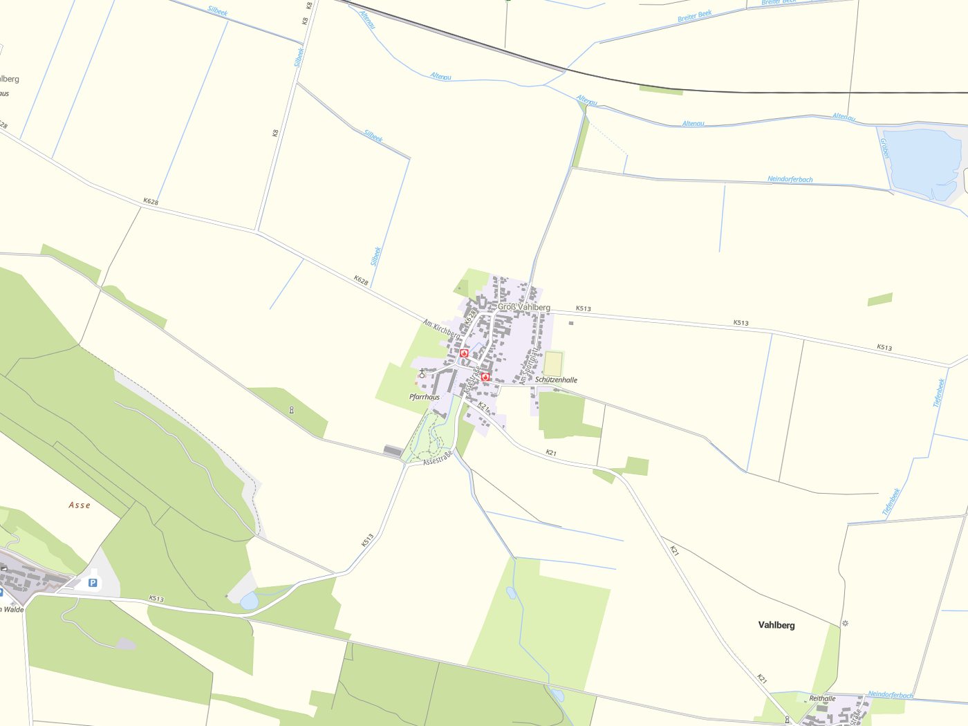 Kartenausschnitt Vahlberg mit Gewässern