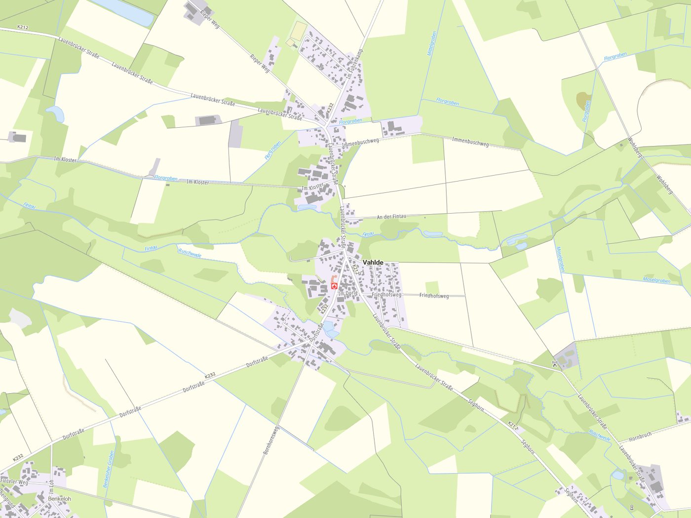 Kartenausschnitt Vahlde mit Gewässern