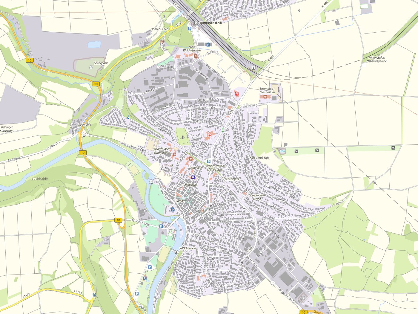 Kartenausschnitt Vaihingen an der Enz mit Gewässern