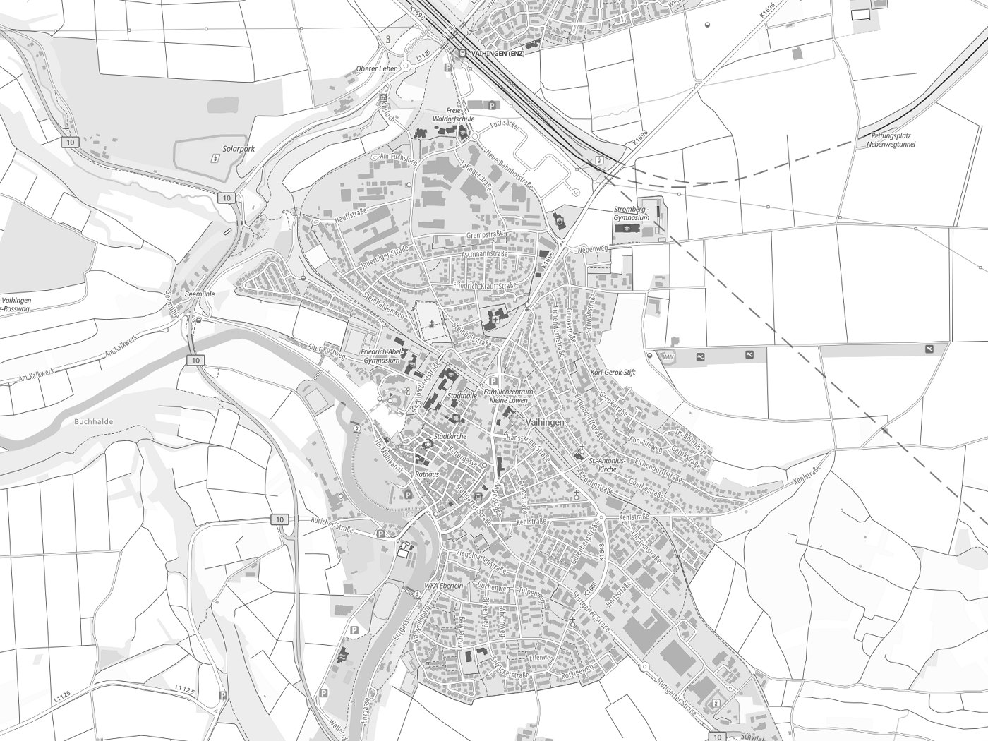Kartenausschnitt Vaihingen an der Enz mit Gewässern