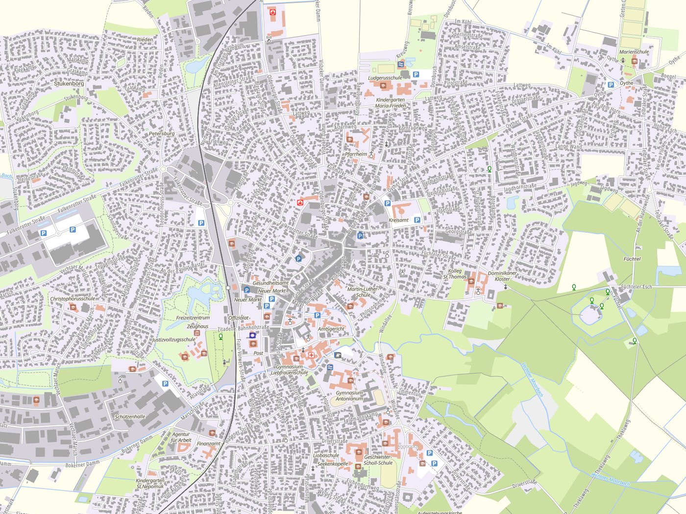 Kartenausschnitt Vechta mit Gewässern