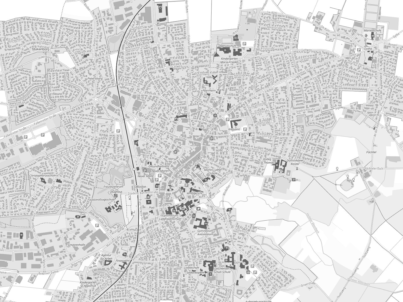 Kartenausschnitt Vechta mit Gewässern