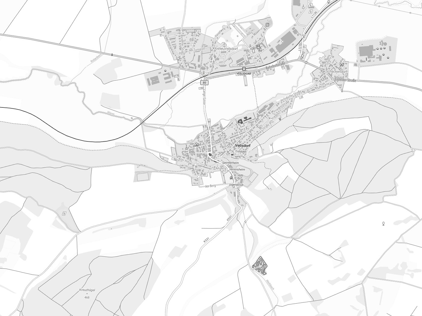 Kartenausschnitt Veilsdorf mit Gewässern