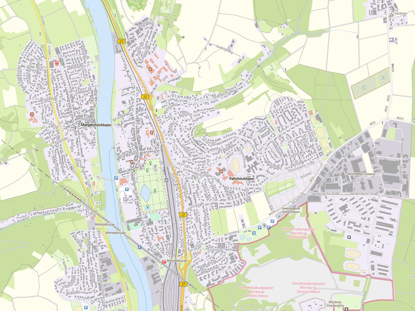 Kartenausschnitt Veitshöchheim mit Gewässern