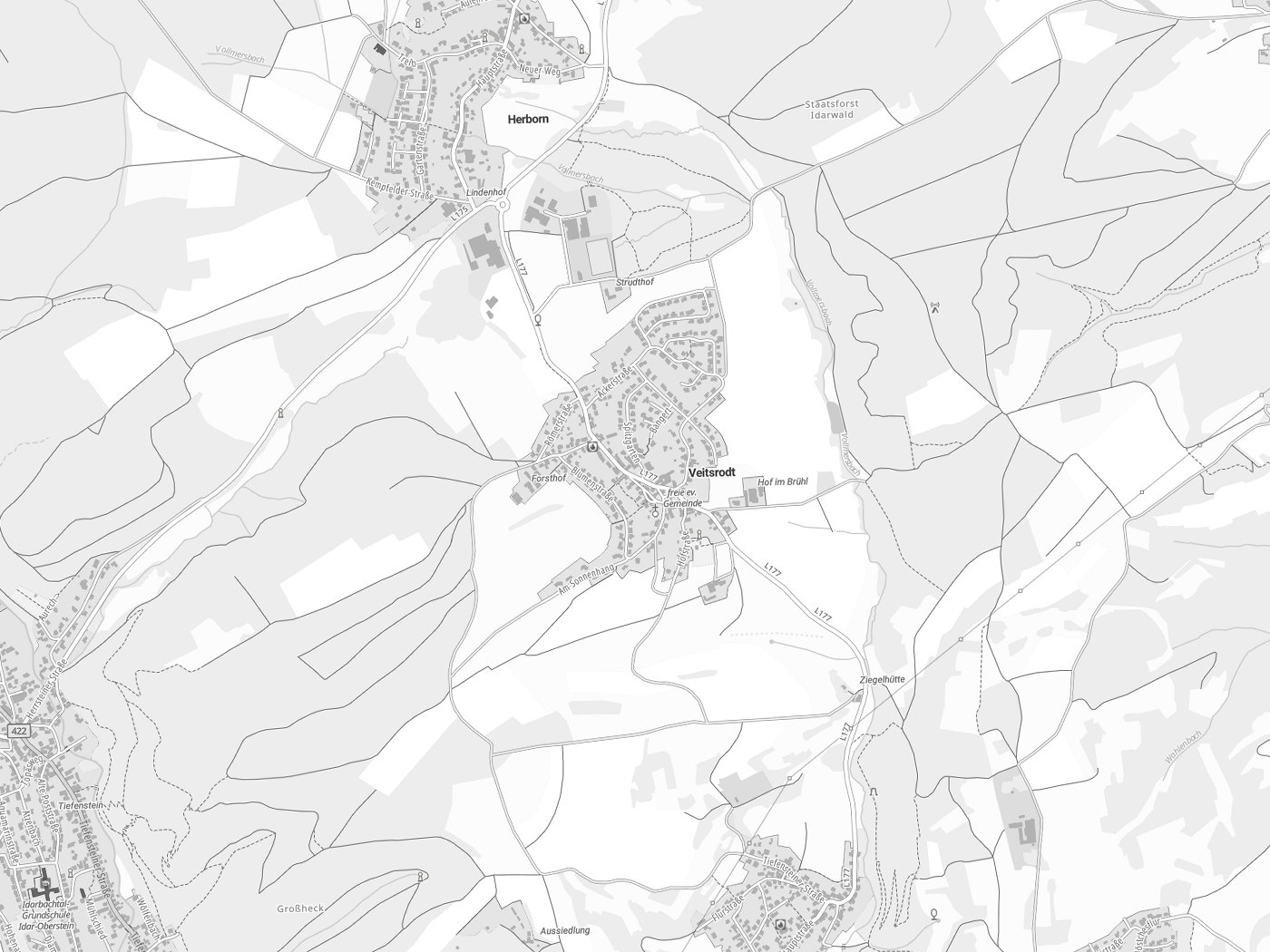 Kartenausschnitt Veitsrodt mit Gewässern